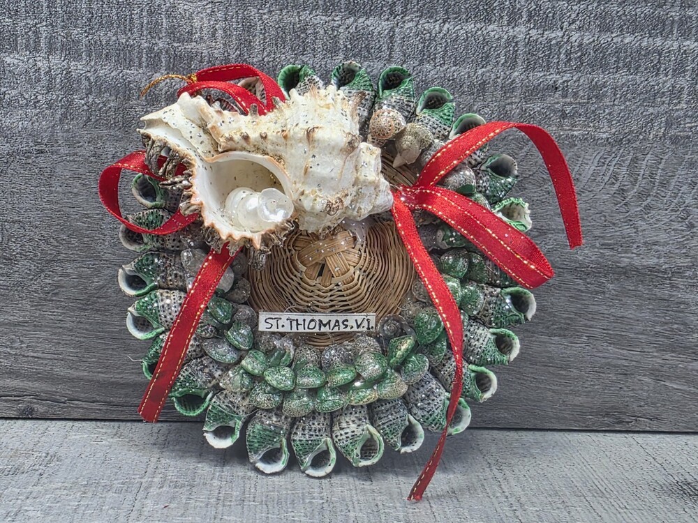 St Thomas Virgin Islands Souvenir Seashell Beach Hat Christmas Ornament G37e
